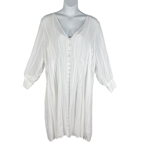 Torrid Womens 5X Button Up Long Sleeve Midi Challis White Dress Cottagecore Boho - Picture 1 of 16